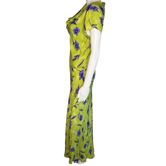 Vtg DW3 David Warren Green Purple Floral Maxi Dress 12 - Picture 3 of 7